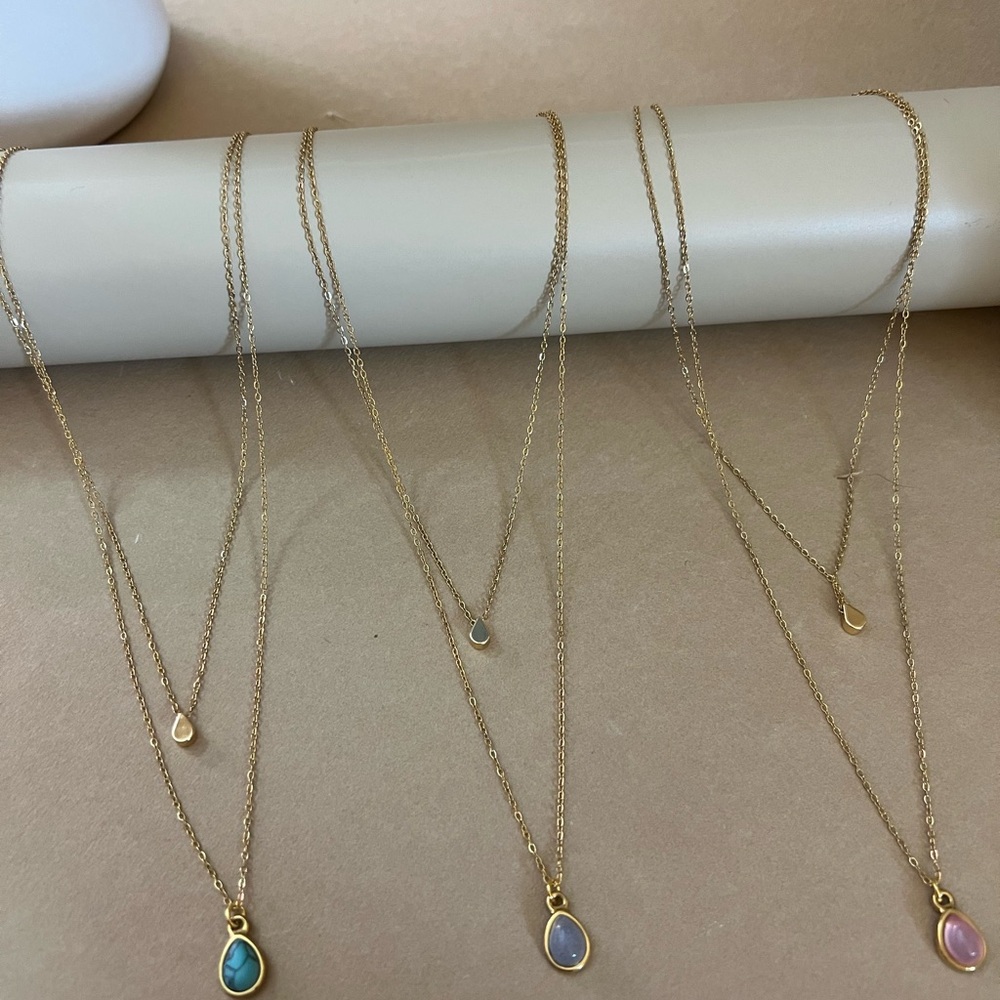 Natural Stone Delicate Pendant Layered Necklace - Minimalist Elegant Necklace